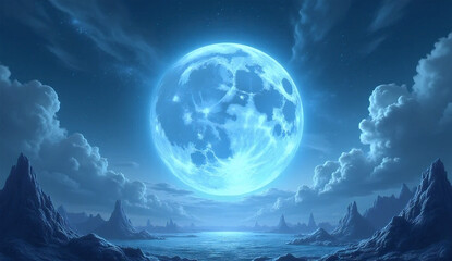 Fototapeta premium ice blue moon with beautiful wallpaper for pc