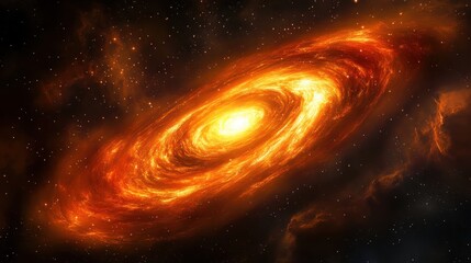 Fototapeta premium Space galaxy, spiral galaxy, cosmic swirl, fiery golden nebula, celestial vortex, starry expanse, deep space, cosmic dust, glowing galactic core, astronomical phenomenon, stellar nursery, interstellar