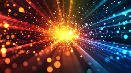 Fototapeta premium A visually stunning and captivating abstract image depicting a powerful dynamic explosion of colorful glowing lights and radiant energies in a futuristic cosmic setting