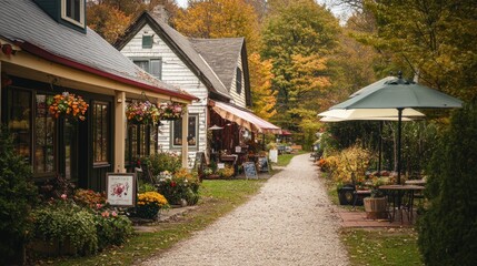 Obraz premium Charming Country Village Pathway with Autumn Foliage