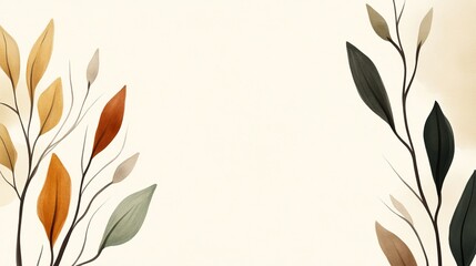 Elegant autumnal branches with leaves in warm, earthy tones on a beige background. Perfect for fall-themed designs.