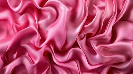 Obraz premium Wide banner featuring pink satin silk with wavy folds and a luxurious shine, creating a romantic and elegant backdrop with space for text