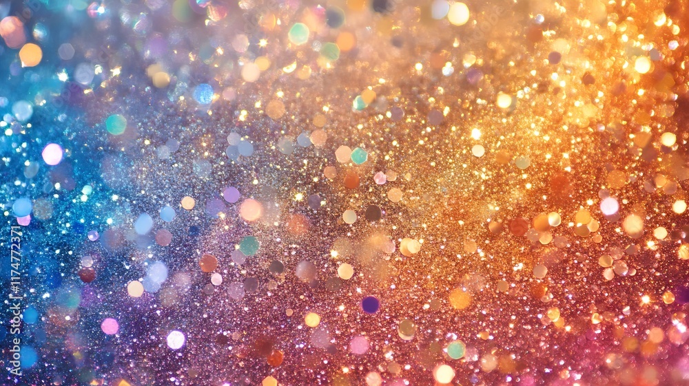 Poster mesmerizing display of shimmering multicolored glitter confetti and iridescent lights creating a cap