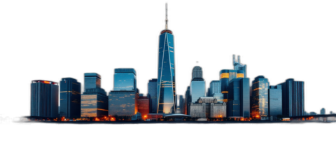 Night cityscape, skyscrapers, downtown, illuminated buildings, urban background, perfect for travel brochures.