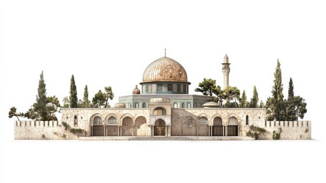 The Dome of the rock, Al-Aqsa Mosque, Jerusalem , Palestine.isolated on white 