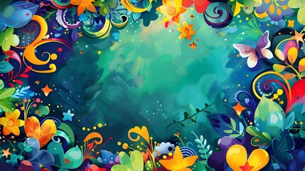 Fototapeta premium Vibrant Kaleidoscopic Fantasy Landscape with Whimsical Floral and Celestial Elements