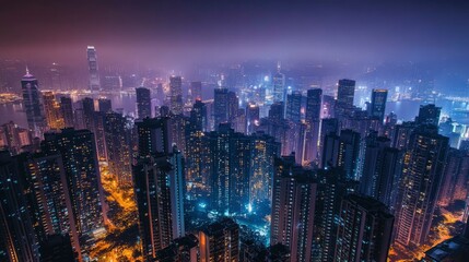 Fototapeta premium Hong Kong Cityscape Night View Illuminated Towers