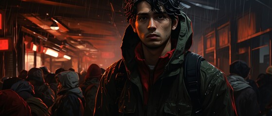 South Korean Black Day Urban Scene with Rainy Atmosphere