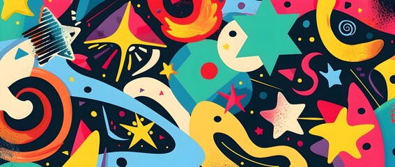 Fototapeta premium Vibrant Abstract Shapes and Patterns Creating a Dynamic and Colorful Digital Artwork Composition
