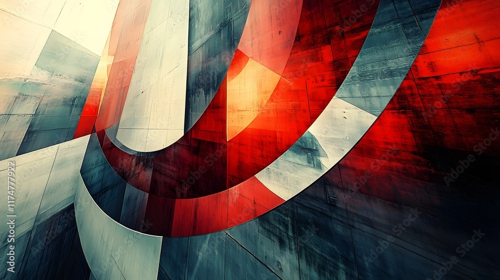 Poster vibrant geometric architectural abstract with intersecting shapes shadows and overlapping patterns c