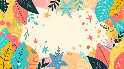 Fototapeta premium Colorful Autumn Leaves Floral Frame with Vibrant Botanical Patterns and Decorative Designs