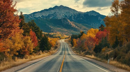 Autumn Road Through a Mountain Pass