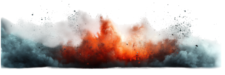 Dynamic explosion on a stark white backdrop, emphasizing motion and energy in a minimalist composition.