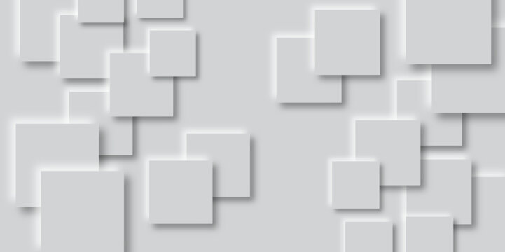 Abstract white square shape with futuristic concept background. Paper texture background. A rectangular wall composed of small white squares. Abstract geometric white and grey rectangle and square
