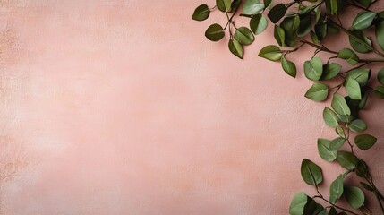 Pink background with green leaves. Perfect for invitations, cards, or social media posts.