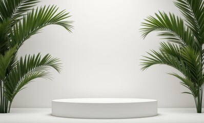 Empty stage with green palms