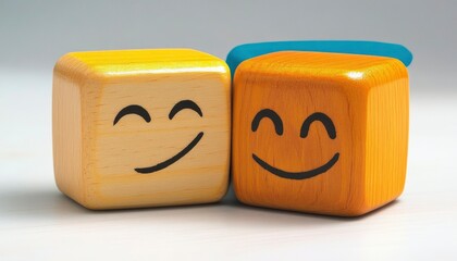 Wooden Cubes Displaying Happy Smiling Faces Together