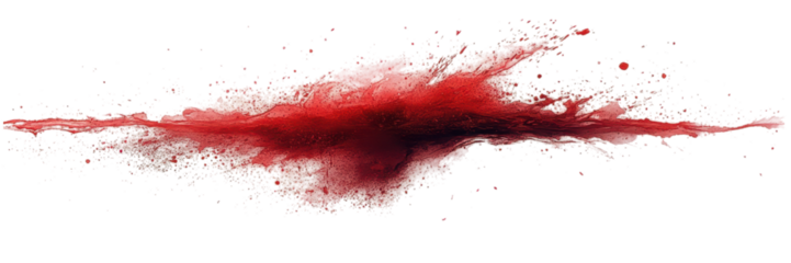 Minimalist blood splatter on a stark white background, abstract expression of chaos and emotion through vivid red contrasts.