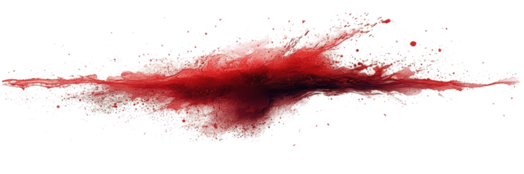 Minimalist blood splatter on a stark white background, abstract expression of chaos and emotion through vivid red contrasts.