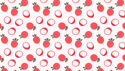 Lychee seamless pattern. Vector illustration. Hand drawn background.