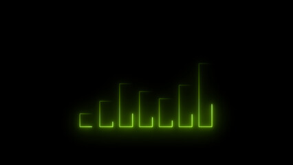 Business graph chart neon bright lime green color 4k illustration on black background. growth concept lime green neon line moving. 