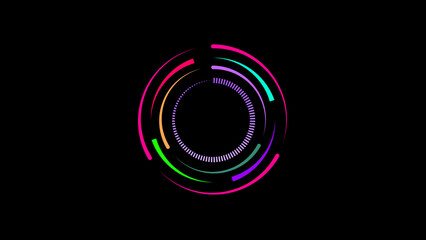circles loading colorful 4k illustration. abstract sale neon  bright colorful 4k illustration a black background.
