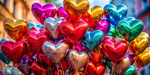 Fototapeta premium Colorful Heart Balloons Isolated, Festive Romantic Background, Perfect for Valentine's Day or Celebrations