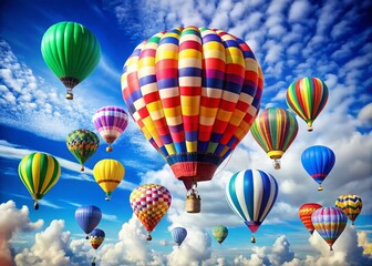 Colorful Hot Air Balloons Soaring Above Fluffy White Clouds in a Vivid Blue Sky - Stunning Landscape Photography