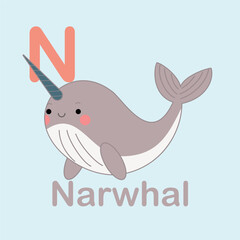 Minimalist Narwhal Illustration for Kids Alphabet