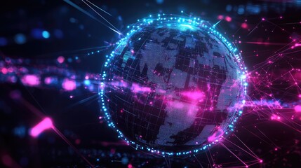 Obraz premium Global Network Digital Connections Illuminated Sphere
