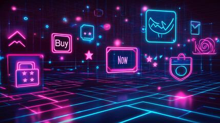 Neon Cyber Shopping Interface Digital Buy Now