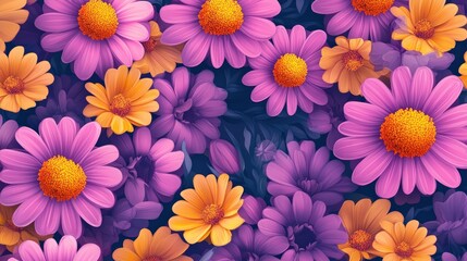 Vibrant Purple and Orange Flowers Blooming Together