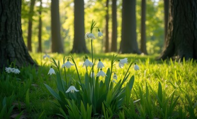 Delicate white flowers in a serene forest