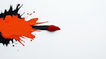 Crimson Burst: A paintbrush leaves a trail of vibrant orange and black paint, creating a dynamic and artistic splash. Perfect for projects needing a creative and energetic vibe. 