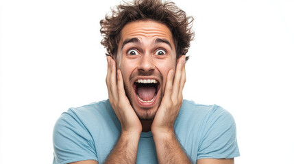young man screaming abstract on white background
