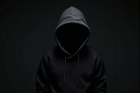 Shadowy figure wearing a hoodie with a hidden face, depicted in a dark background. Represents cybersecurity threats, hacking, or digital anonymity. Ai generative - Powered by Adobe