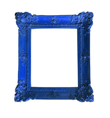 Modern retro hanging picture frame. Ornate trendy baroque design in blue color, blending classic...