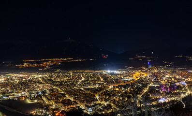 view of the city innsbruck in austria tyrol of night