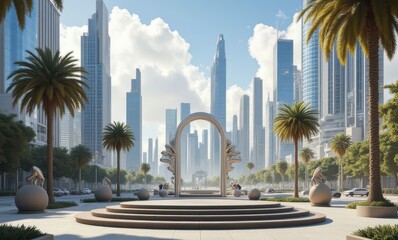 Modern cityscape featuring sleek architecture.