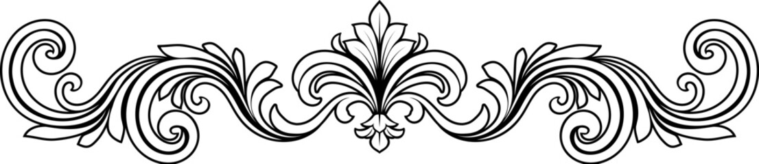 A filigree heraldic crest calligraphic motif, floral pattern horizontal divider design element. Original design in a vintage style. © Christos Georghiou