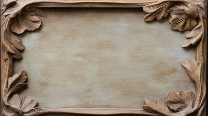 Elegant ornate wooden frame with a neutral beige background. Perfect for adding your own text or design.