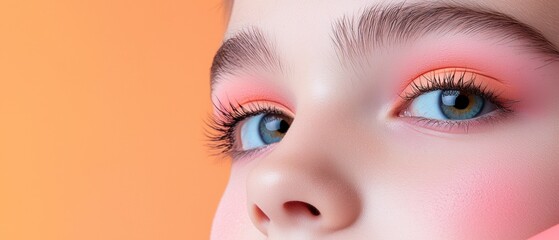 Fototapeta premium A woman with orange eyeshadow and blue eyes