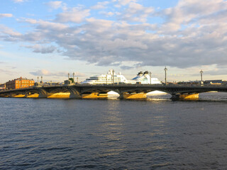 view from the bank of the Neva river to St. Petersburg