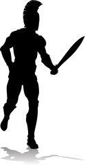 A Spartan or Trojan ancient Greek hoplite warrior silhouette. Could also be a Roman gladiator.