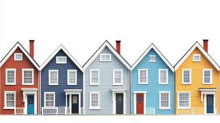 A row of colorful, charming houses in a quaint neighborhood