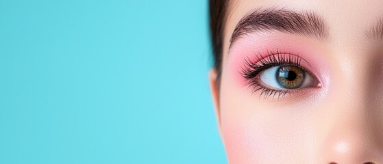 Fototapeta premium A woman with pink eye shadow and long eyelashes