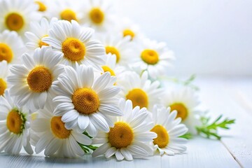 Daisies on White: Spring Flowers Background with Copy Space for Text or Logo