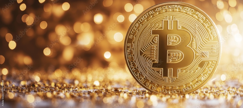 Poster Bitcoin symbol. Cryptocurrency blockchain money security system. Generative AI technology.	
