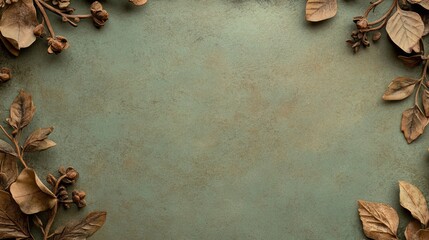 Dried floral border on a textured green background. Perfect for fall or autumn designs.