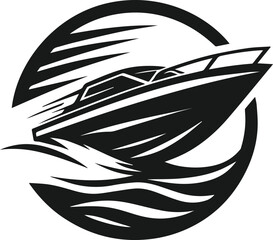 Obraz premium A bold, graphic logo design showcasing a speedboat cutting through waves.